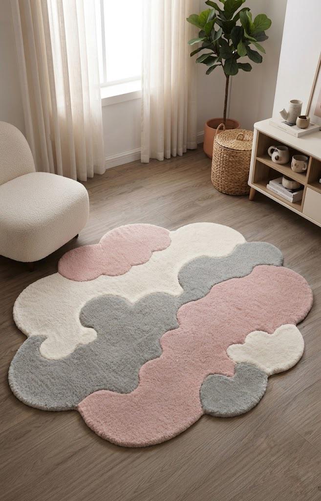 Abstract Cloud Rug, Pastel Organic Area Rug, Modern Statement Carpet, Irregular Shaped Custom Size Japandi Living Room Decor