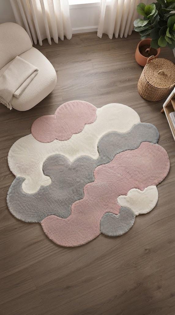 Abstract Cloud Rug, Pastel Organic Area Rug, Modern Statement Carpet, Irregular Shaped Custom Size Japandi Living Room Decor