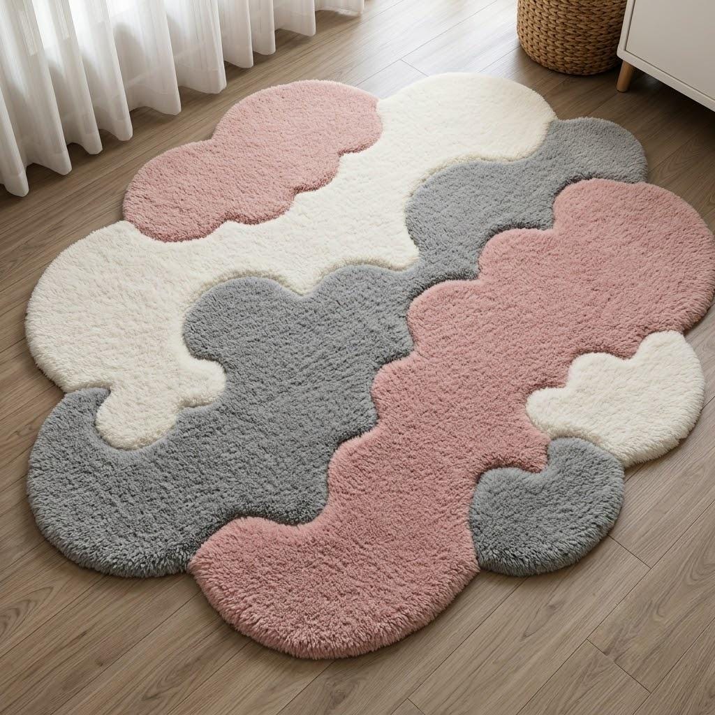 Abstract Cloud Rug, Pastel Organic Area Rug, Modern Statement Carpet, Irregular Shaped Custom Size Japandi Living Room Decor