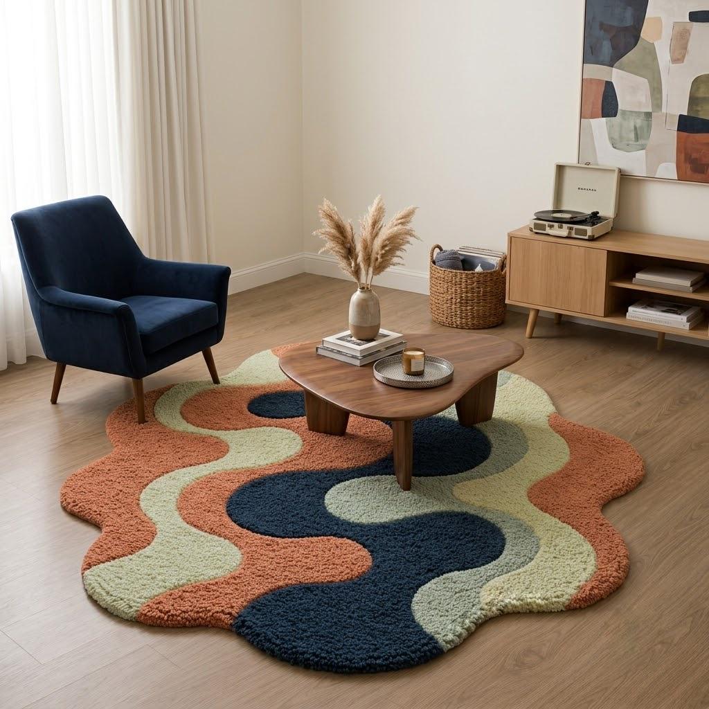 Modern Abstract Wavy Rug – Organic Shape Statement Carpet