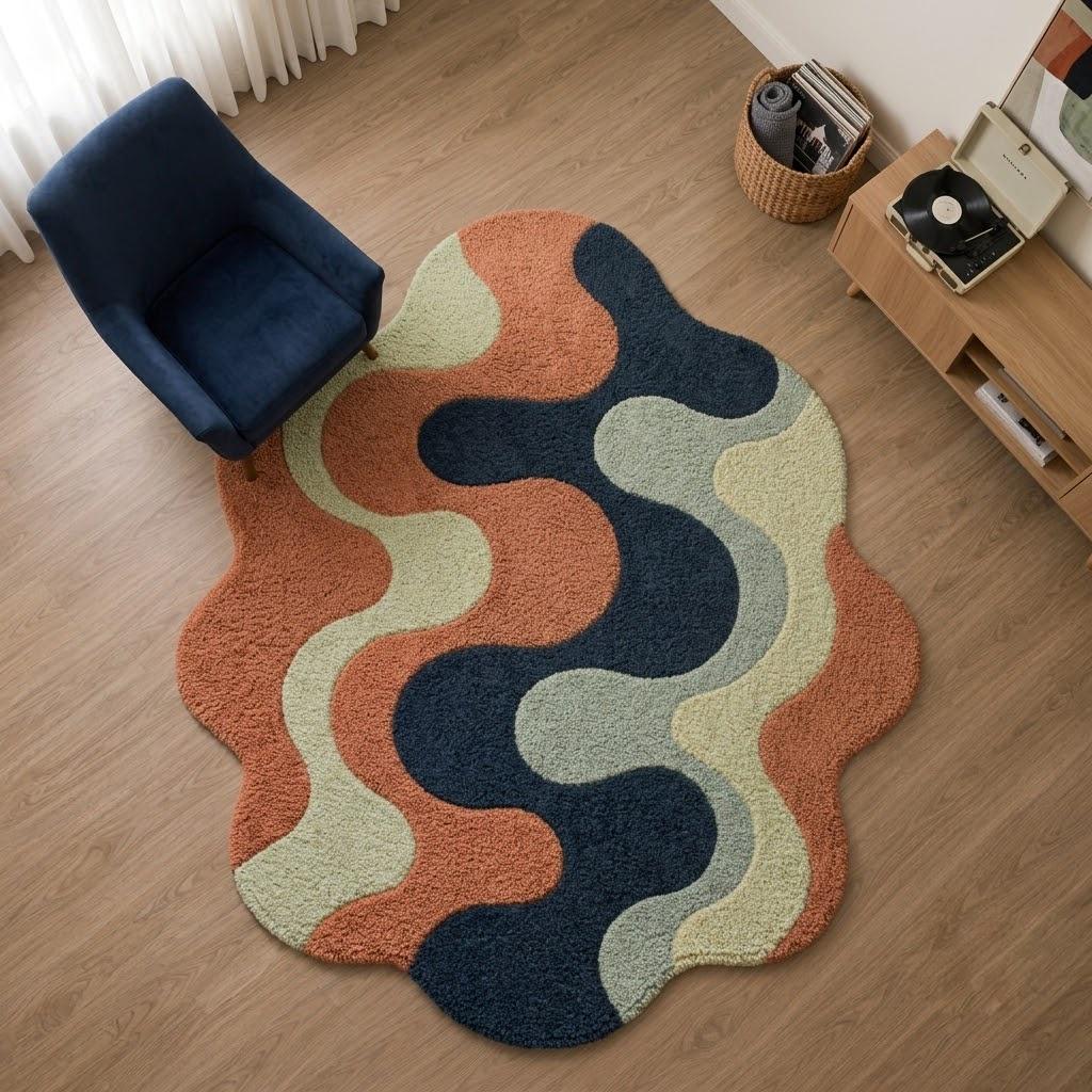 Modern Abstract Wavy Rug – Organic Shape Statement Carpet