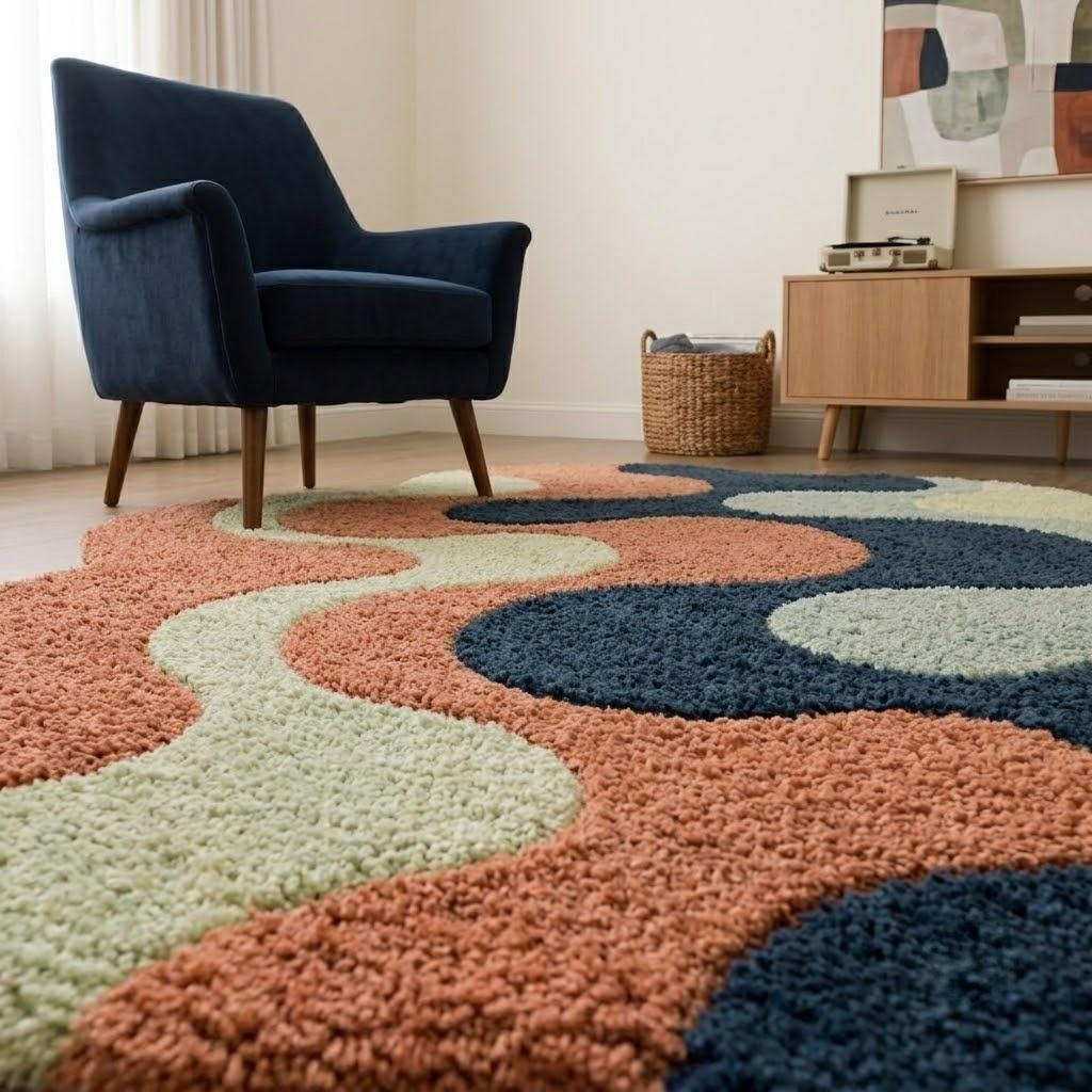 Modern Abstract Wavy Rug – Organic Shape Statement Carpet