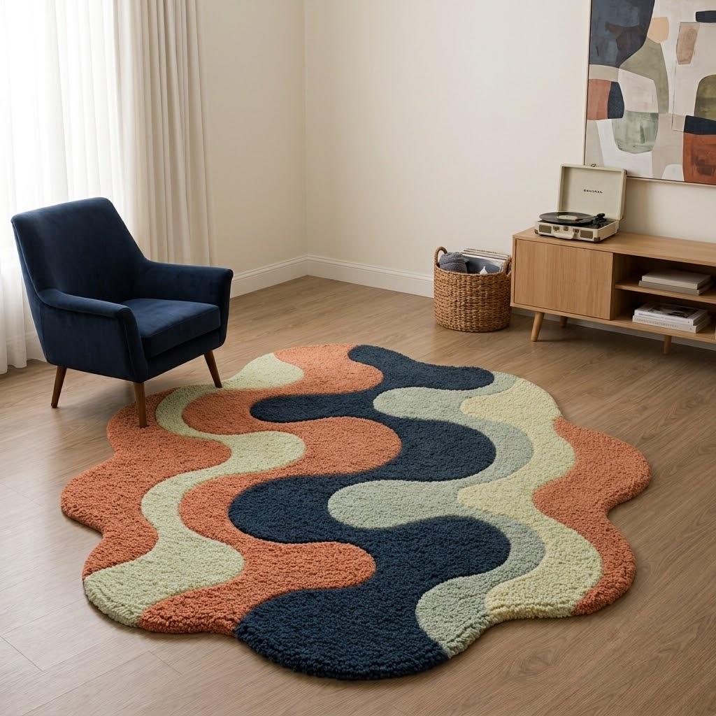 Modern Abstract Wavy Rug – Organic Shape Statement Carpet