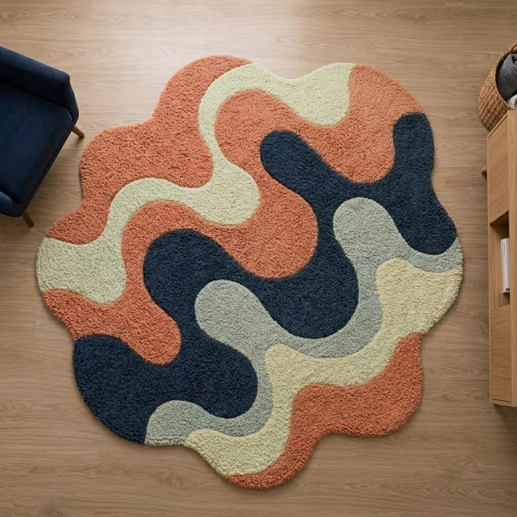 Modern Abstract Wavy Rug – Organic Shape Statement Carpet