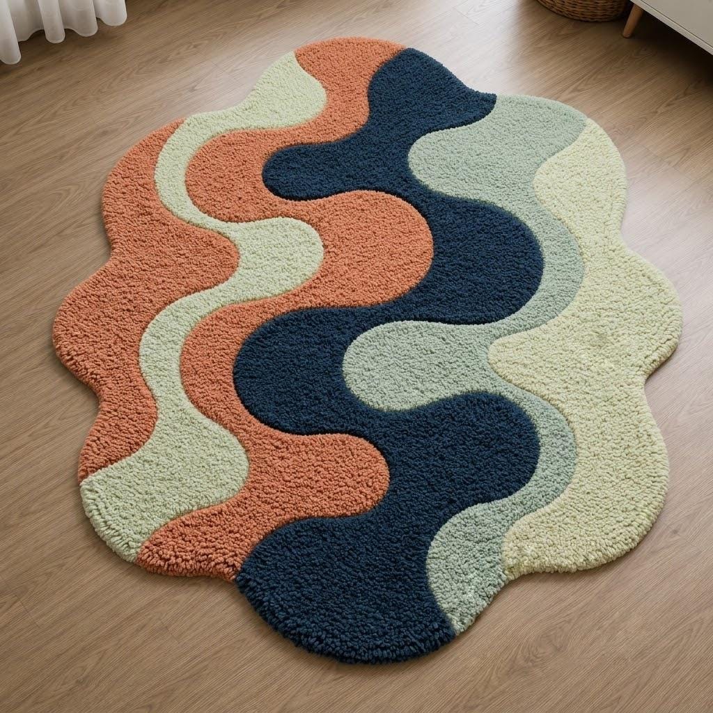 Modern Abstract Wavy Rug – Organic Shape Statement Carpet