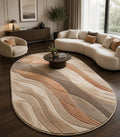 Hand-Tufted Wool Oval Rug, Abstract Waves Carpet, Organic Modern Beige Cream Floor Mat