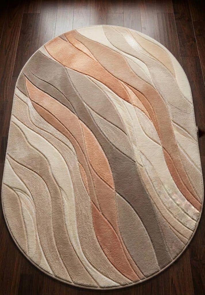 Hand-Tufted Wool Oval Rug, Abstract Waves Carpet, Organic Modern Beige Cream Floor Mat