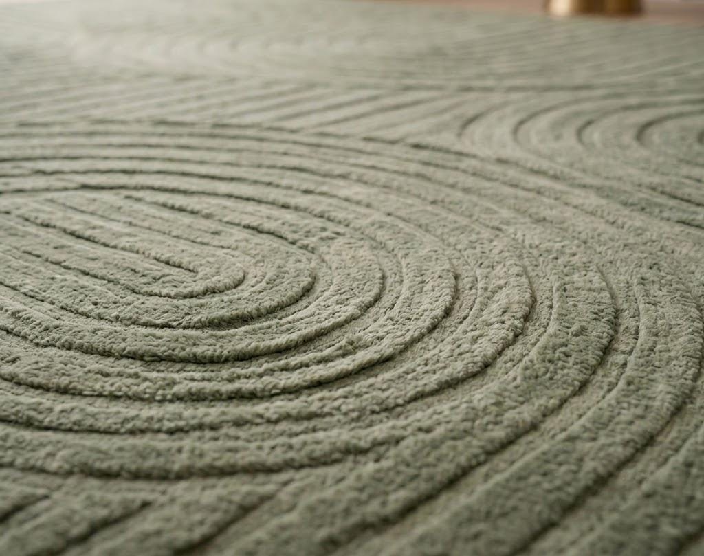 Hand Tufted Sage Green Wool Rug, Abstract Wavy Area Rug, Modern Sculpted Texture Carpet, Living Room Bedroom Rug, Japandi Home Decor