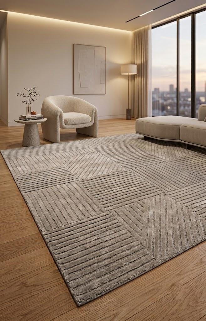 Modern Geometric Area Rug, Neutral Beige Taupe Textured Rug, Contemporary Living Room Carpet