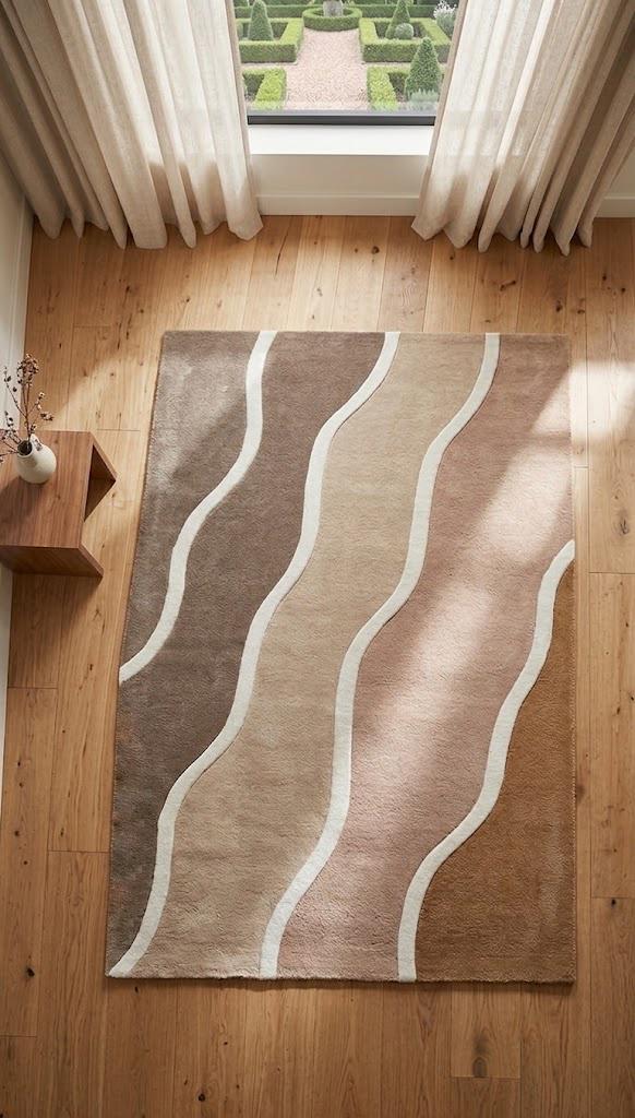 Beige Abstract Area Rug, Wavy Modern Rug, Neutral Tufted Rug, Organic Wave Design