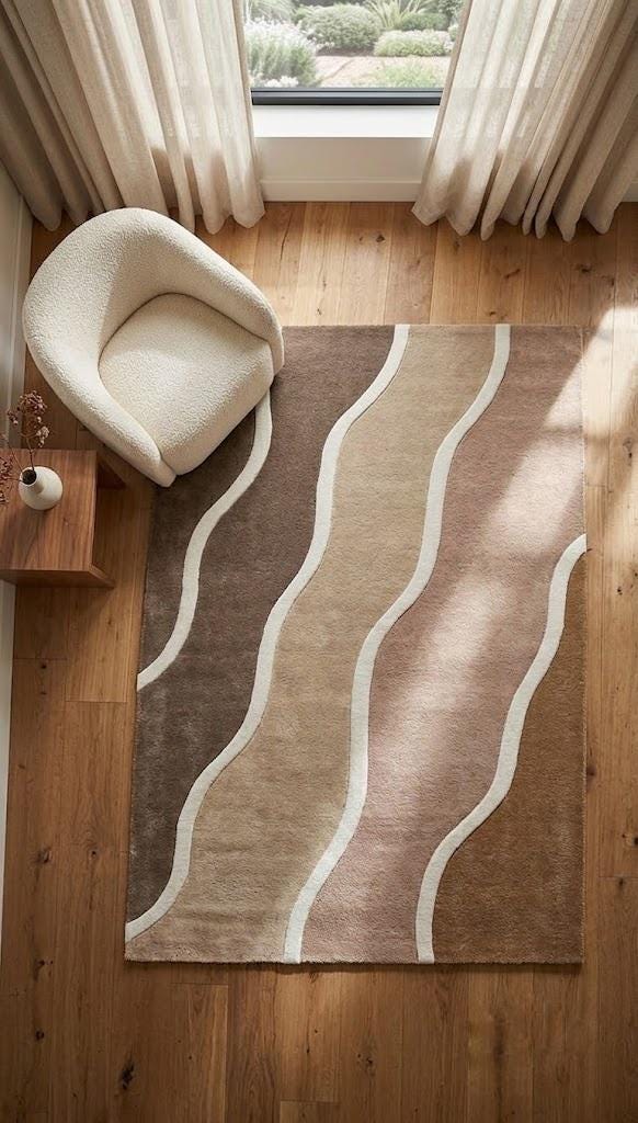 Beige Abstract Area Rug, Wavy Modern Rug, Neutral Tufted Rug, Organic Wave Design