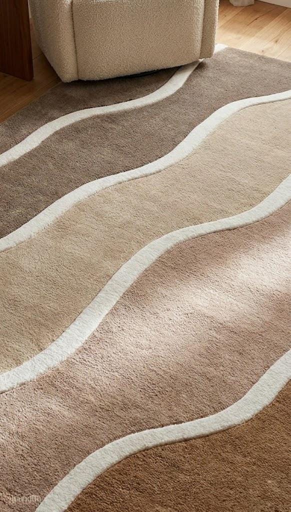 Beige Abstract Area Rug, Wavy Modern Rug, Neutral Tufted Rug, Organic Wave Design