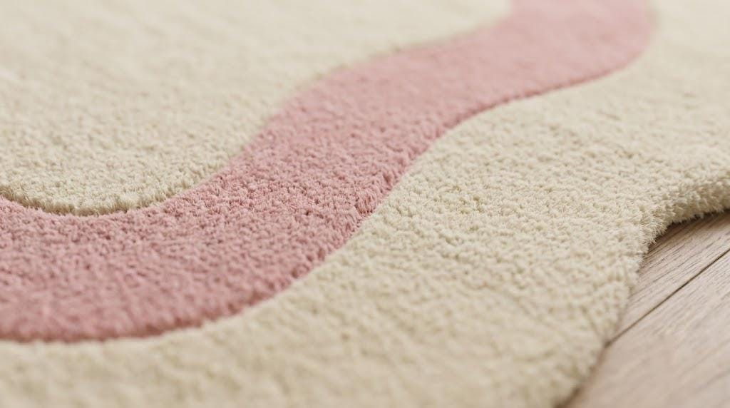 Pink and Cream Scalloped Wool Rug, Hand Tufted Wavy Carpet, Custom Sizes – view 3