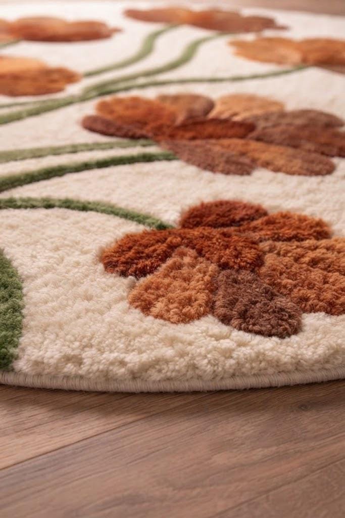 Hand Tufted Floral Area Rug, Orange Flowers, Modern Living Room Decor – view 4