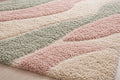 Hand-Knotted Wool Rug – Pastel Pink Sage Green Wavy Abstract Design – view 1