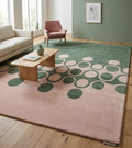 Sage Green Pink Abstract Wool Rug, Hand Tufted Modern Geometric Carpet – view 1