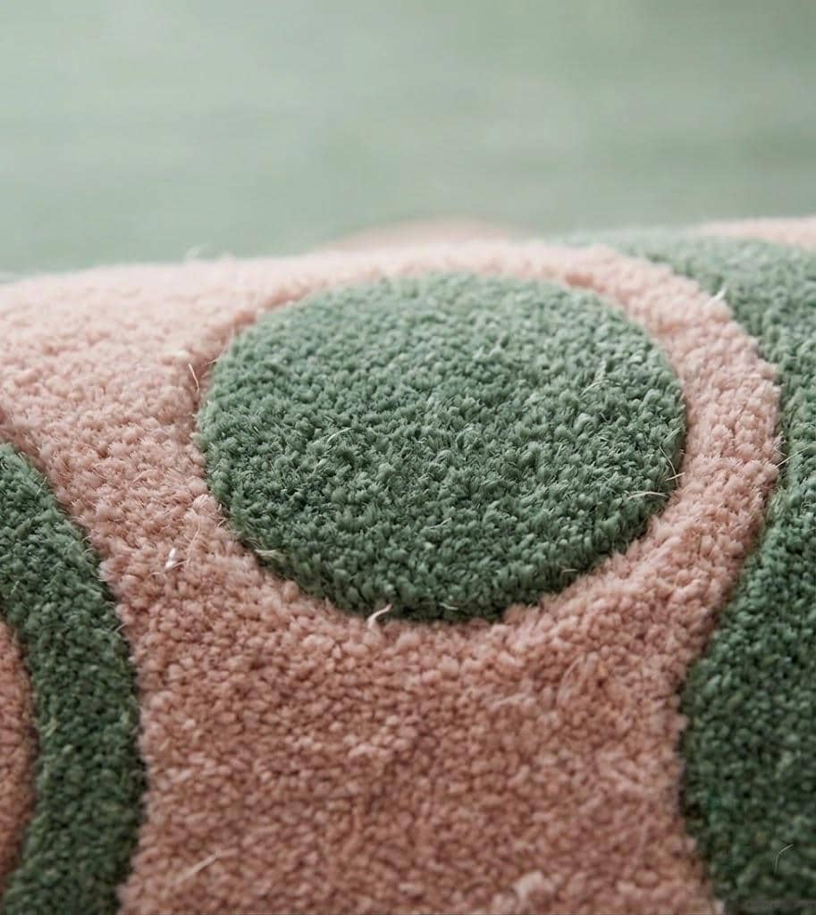 Sage Green Pink Abstract Wool Rug, Hand Tufted Modern Geometric Carpet – view 3