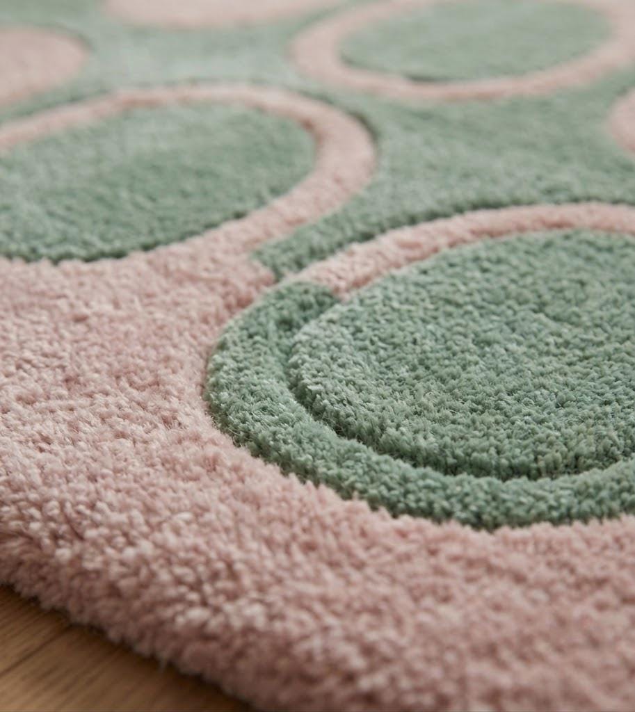 Sage Green Pink Abstract Wool Rug, Hand Tufted Modern Geometric Carpet – view 4