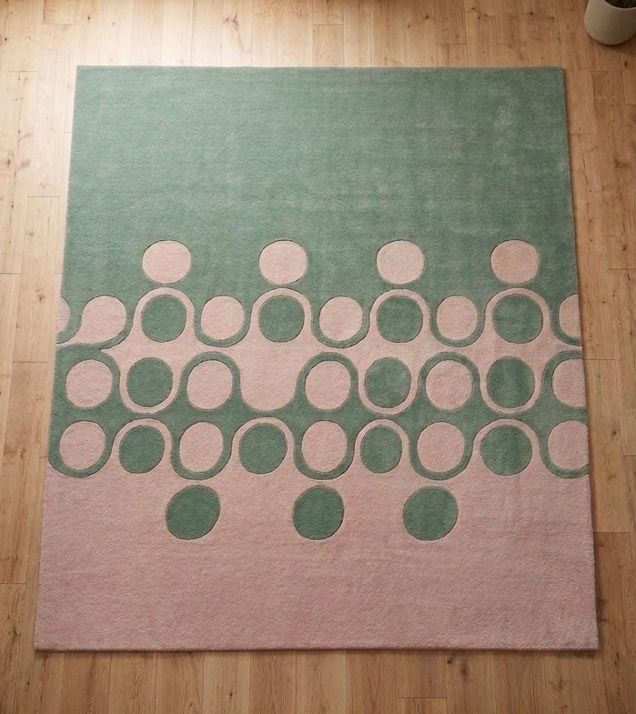 Sage Green Pink Abstract Wool Rug, Hand Tufted Modern Geometric Carpet – view 5