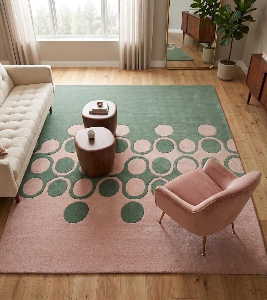 Sage Green Pink Abstract Wool Rug, Hand Tufted Modern Geometric Carpet – view 7