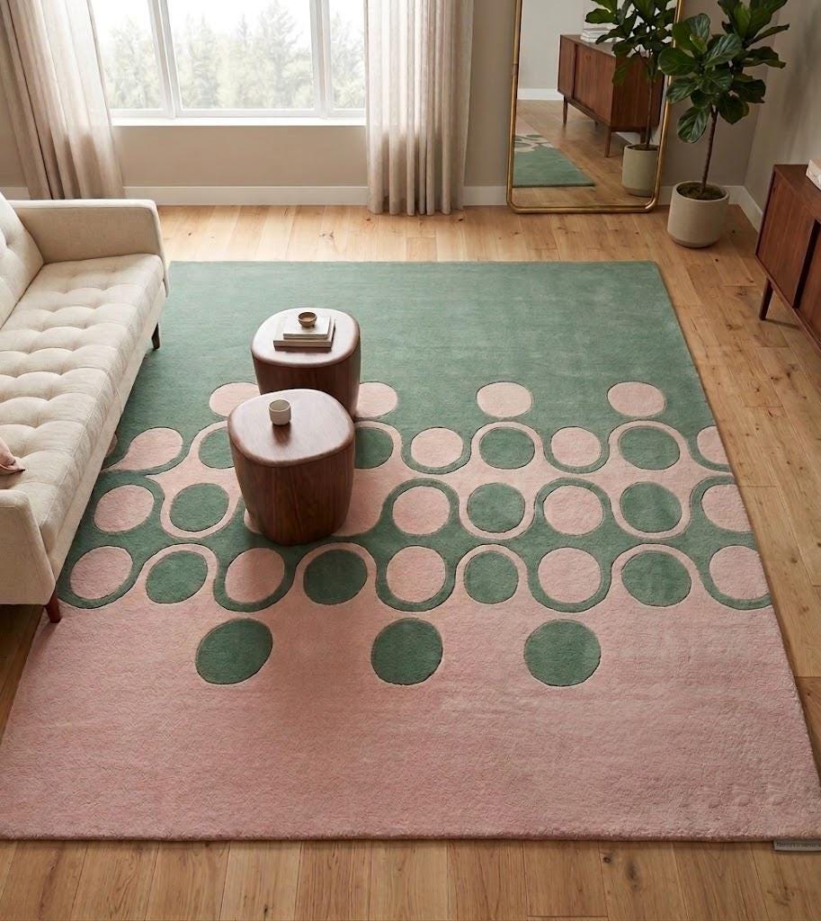 Sage Green Pink Abstract Wool Rug, Hand Tufted Modern Geometric Carpet – view 8