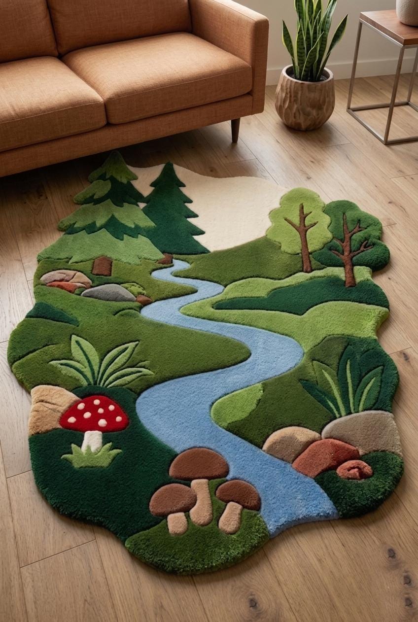 Organic Abstract Moss Wool Rug, Irregular Green Biophilic Carpet, Scandinavian Decor – view 1