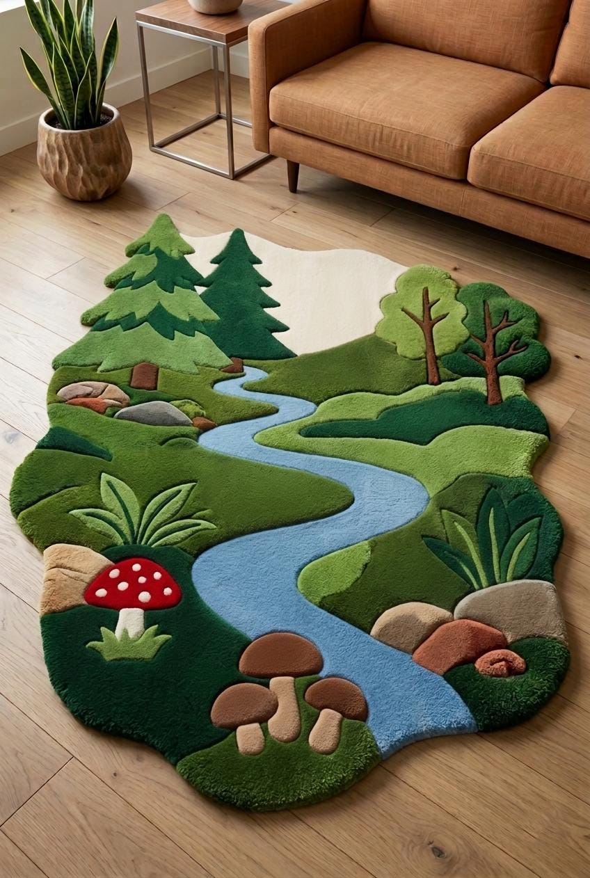 Organic Abstract Moss Wool Rug, Irregular Green Biophilic Carpet, Scandinavian Decor – view 10