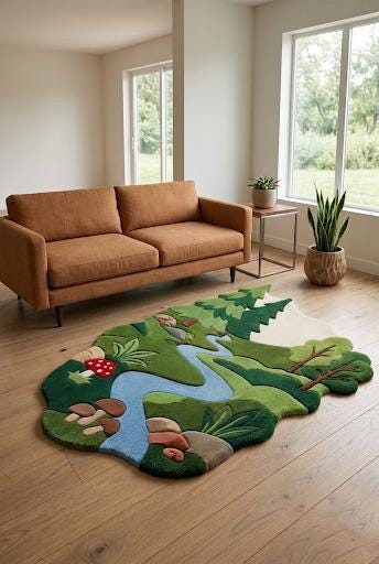 Organic Abstract Moss Wool Rug, Irregular Green Biophilic Carpet, Scandinavian Decor – view 2
