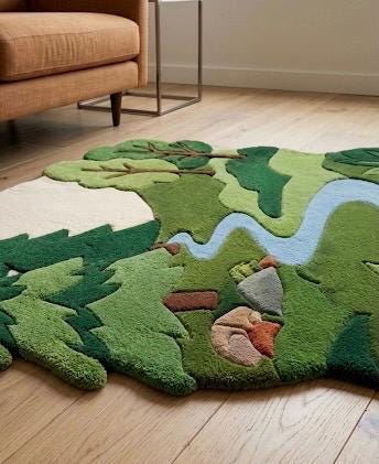Organic Abstract Moss Wool Rug, Irregular Green Biophilic Carpet, Scandinavian Decor – view 3