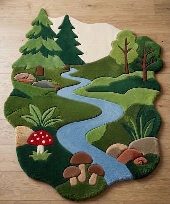 Organic Abstract Moss Wool Rug, Irregular Green Biophilic Carpet, Scandinavian Decor – view 4