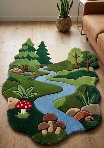 Organic Abstract Moss Wool Rug, Irregular Green Biophilic Carpet, Scandinavian Decor – view 5