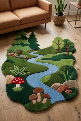 Organic Abstract Moss Wool Rug, Irregular Green Biophilic Carpet, Scandinavian Decor – view 8