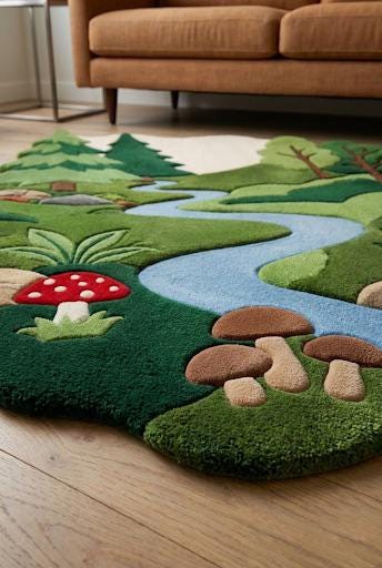 Organic Abstract Moss Wool Rug, Irregular Green Biophilic Carpet, Scandinavian Decor – view 9
