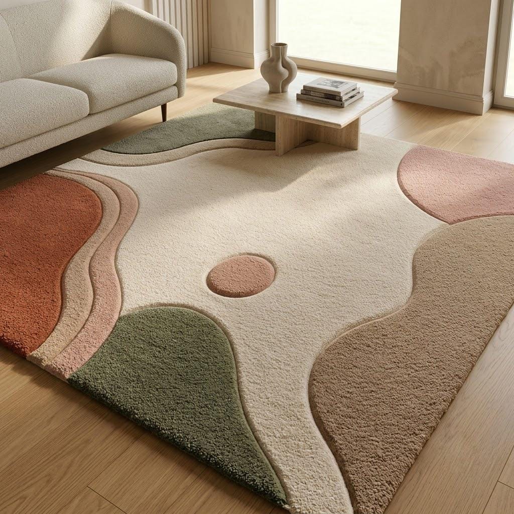 Hand Tufted Wool Area Rug, Modern Abstract Geometric Design, Neutral Living Room Carpet – view 2
