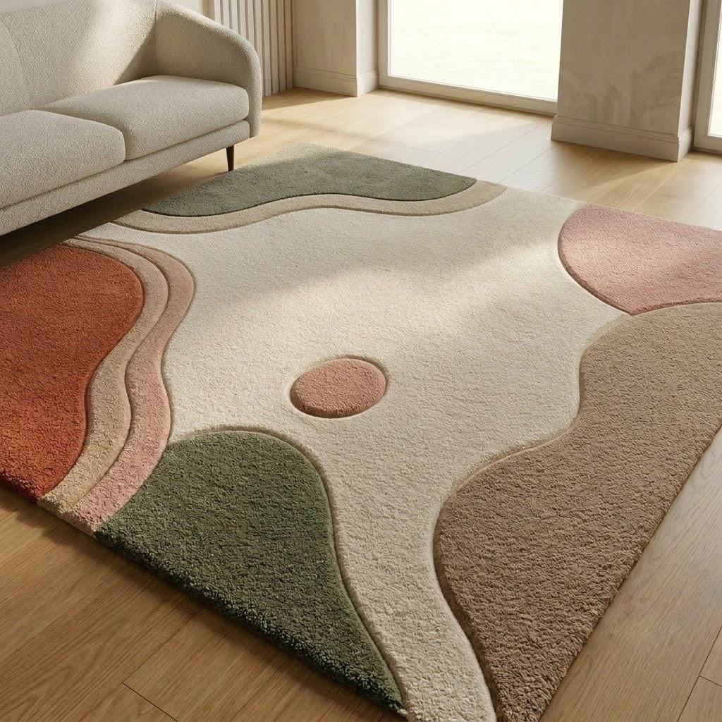 Hand Tufted Wool Area Rug, Modern Abstract Geometric Design, Neutral Living Room Carpet – view 4