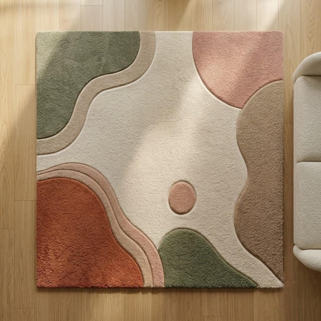 Hand Tufted Wool Area Rug, Modern Abstract Geometric Design, Neutral Living Room Carpet – view 5