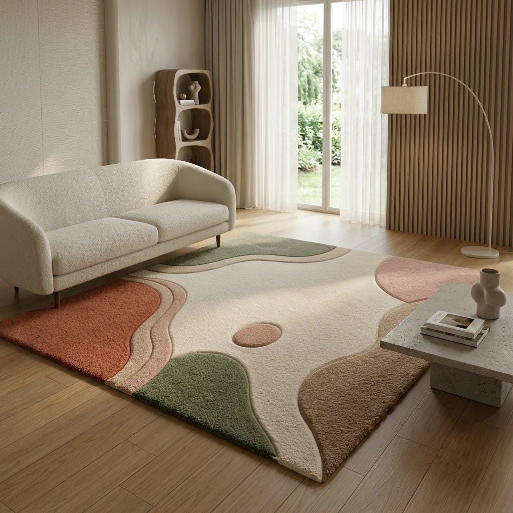 Hand Tufted Wool Area Rug, Modern Abstract Geometric Design, Neutral Living Room Carpet – view 6