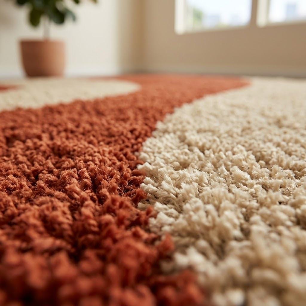Terracotta Cream Abstract Wave Shag Rug, Hand Tufted Wool Area Rug, Modern Organic Design – view 3