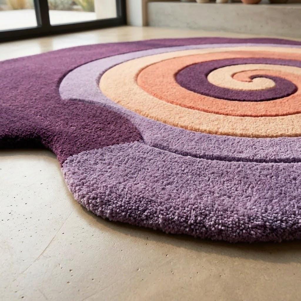 Hand-Tufted Spiral Cutout Rug, Plum Purple Lavender Swirl Carpet – view 3