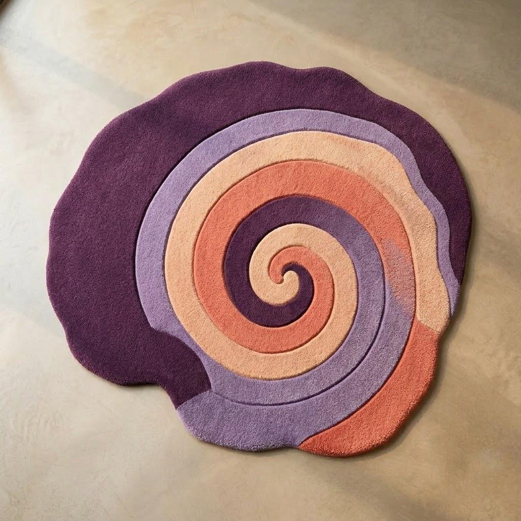 Hand-Tufted Spiral Cutout Rug, Plum Purple Lavender Swirl Carpet – view 4