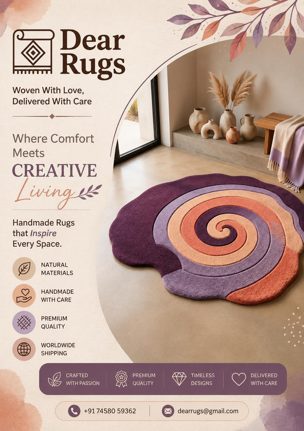 Hand-Tufted Spiral Cutout Rug, Plum Purple Lavender Swirl Carpet – view 5