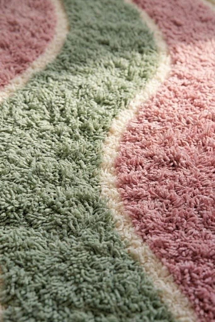 Hand Tufted Wool Area Rug | Abstract Wavy Pastel Pink Sage Green Carpet – view 3