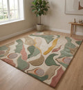 Hand-Tufted Abstract Wool Rug, Sage Green Terracotta Organic Shapes, Sculpted Pile Carpet – view 1