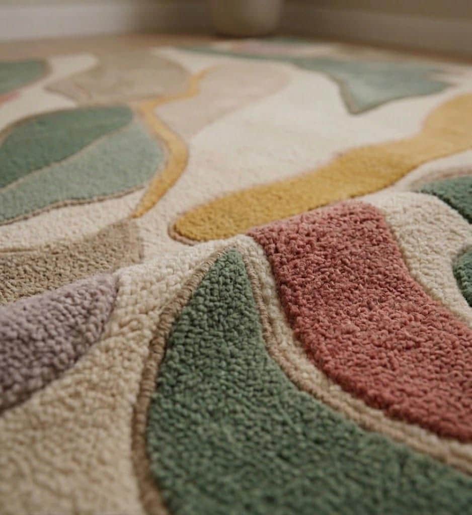 Hand-Tufted Abstract Wool Rug, Sage Green Terracotta Organic Shapes, Sculpted Pile Carpet – view 3