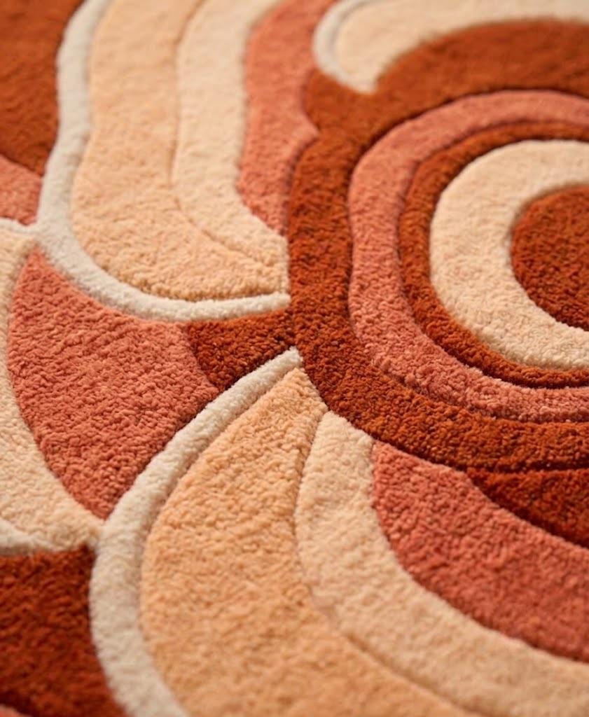 Hand-Tufted Rose Shaped Area Rug, Sculpted Floral Carpet, Terracotta Peach Rust – view 3
