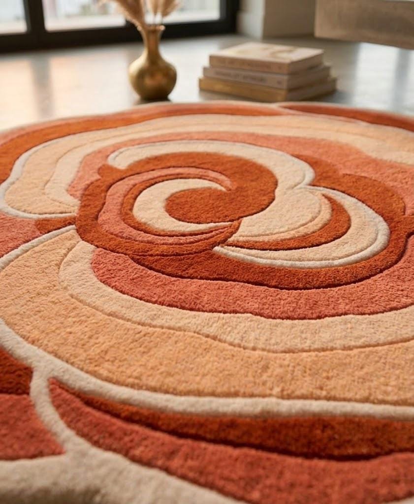 Hand-Tufted Rose Shaped Area Rug, Sculpted Floral Carpet, Terracotta Peach Rust – view 4
