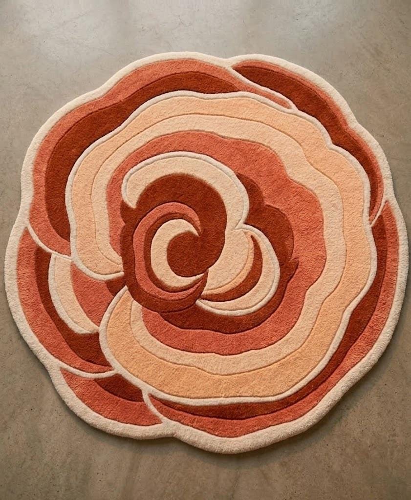 Hand-Tufted Rose Shaped Area Rug, Sculpted Floral Carpet, Terracotta Peach Rust – view 5