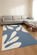 Hand-Tufted Abstract Botanical Wool Rug, Slate Blue Cream Cutout Design – view 1