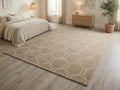 Hand-Tufted Wool Hexagon Rug, Neutral Beige Honeycomb Carpet, Sculpted Living Room Bedroom – view 1