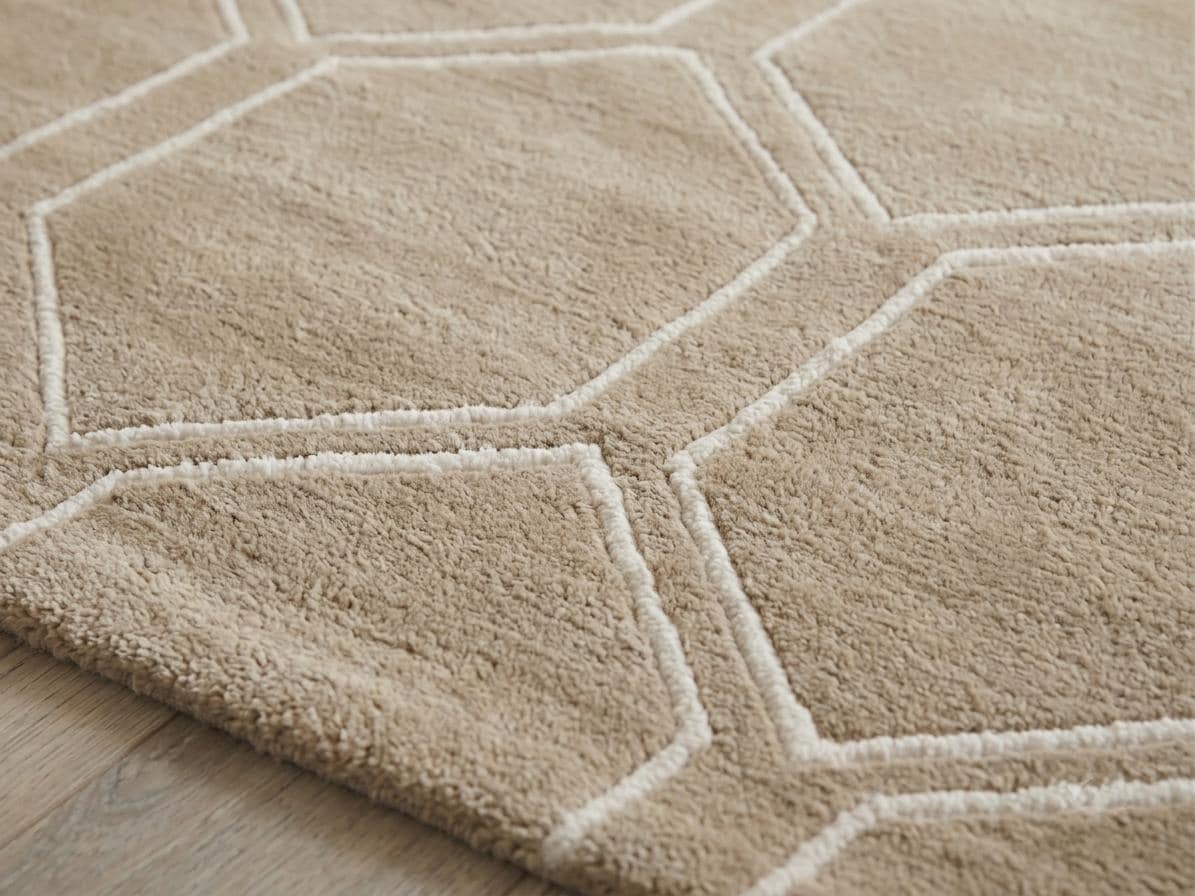 Hand-Tufted Wool Hexagon Rug, Neutral Beige Honeycomb Carpet, Sculpted Living Room Bedroom – view 4
